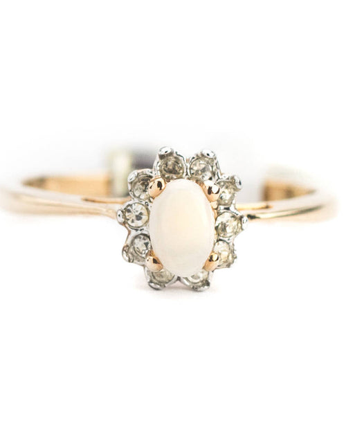 Load image into Gallery viewer, Vintage Genuine Opal or Austrian Crystal Ring 18k Yellow Gold Electroplated by PVD Vintage Jewelry
