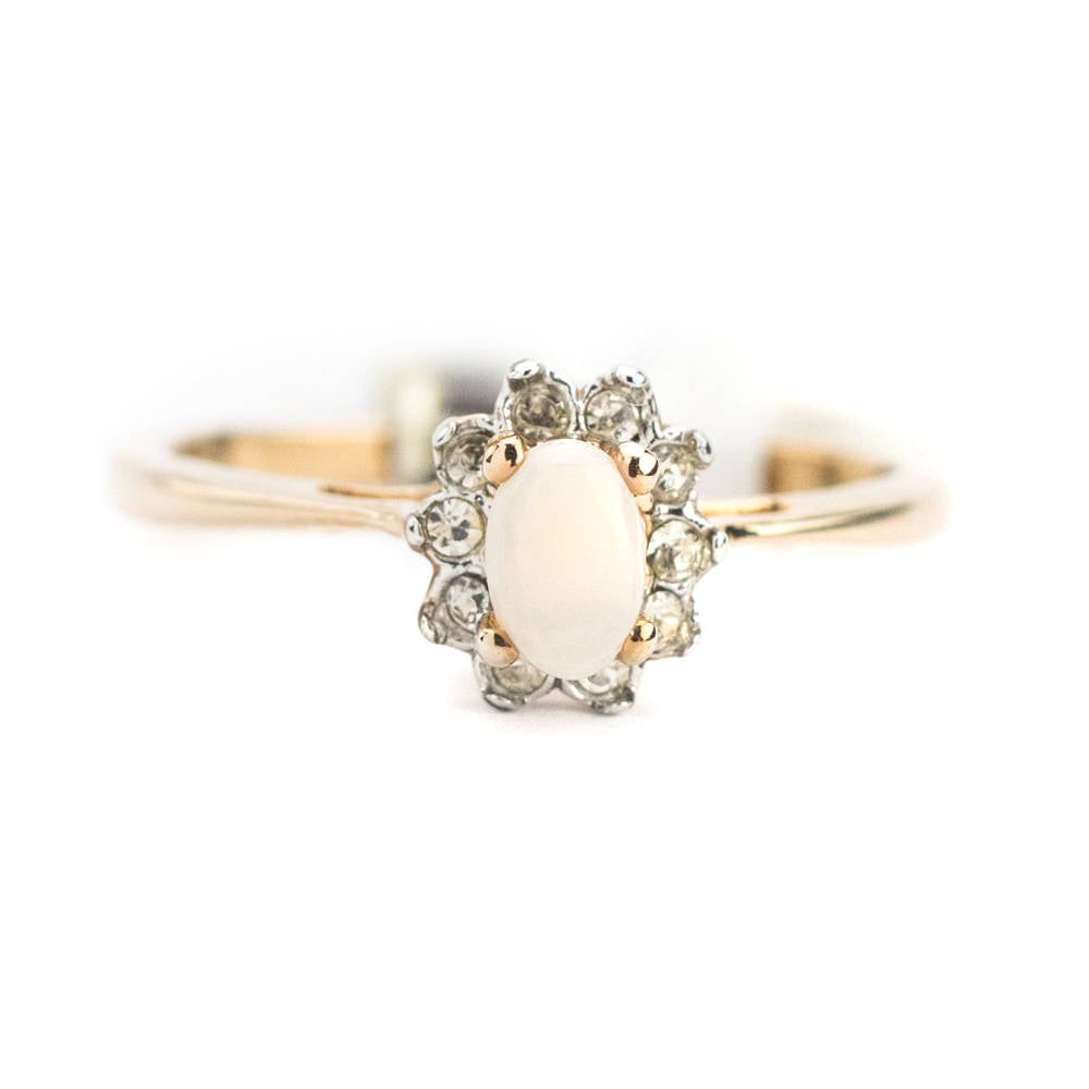 Vintage Genuine Opal or Austrian Crystal Ring 18k Yellow Gold Electroplated by PVD Vintage Jewelry
