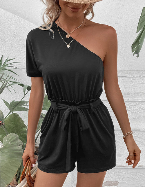 Load image into Gallery viewer, Perfee Single Shoulder Tie Waist Romper
