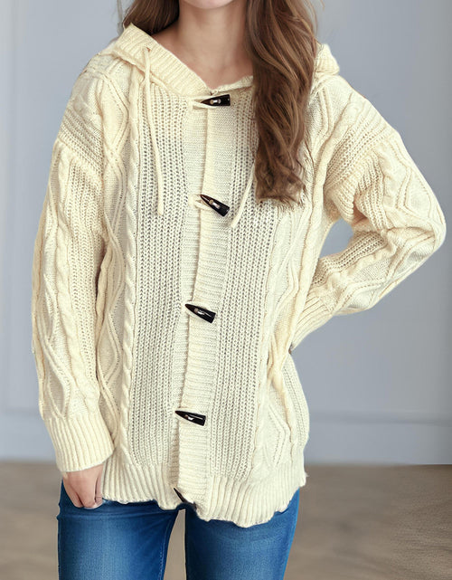 Load image into Gallery viewer, Cable-Knit Long Sleeve Hooded Cardigan
