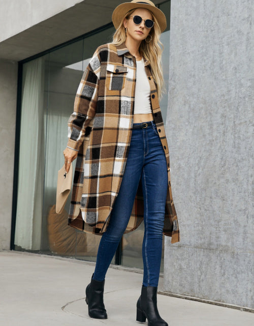 Load image into Gallery viewer, Plaid Pocketed Button Up Trench Coat
