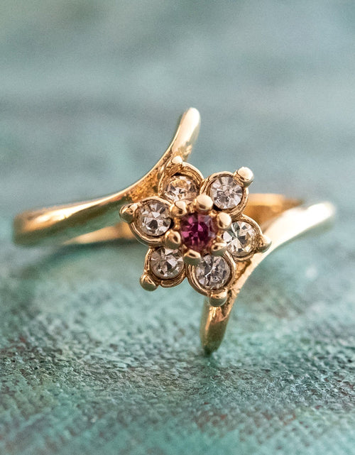 Load image into Gallery viewer, Vintage 1970's Amethyst Crystal and Genuine Pinfire Opal Ring 18kt Yellow Gold Electroplated Ring by PVD Vintage Jewelry
