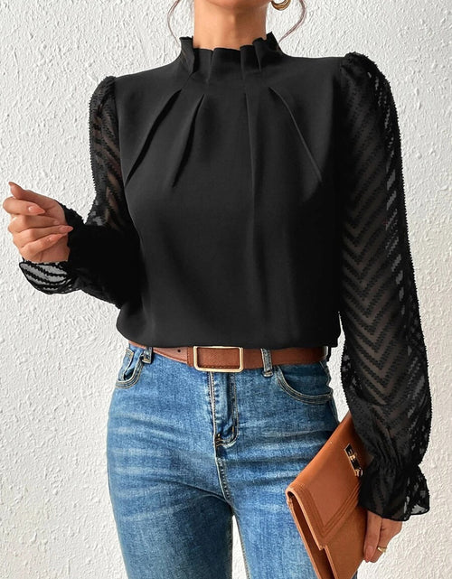 Load image into Gallery viewer, Mock Neck Flounce Sleeve Blouse
