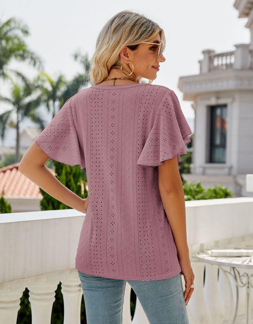 Load image into Gallery viewer, Eyelet Flutter Sleeve Round Neck Top
