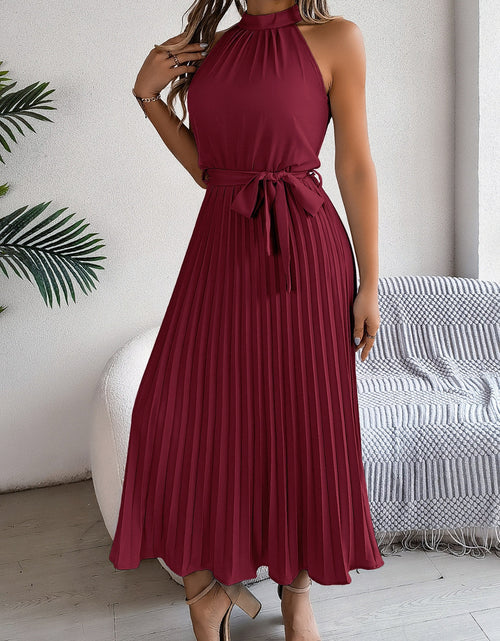Load image into Gallery viewer, Pleated Tie Waist Sleeveless Midi Dress
