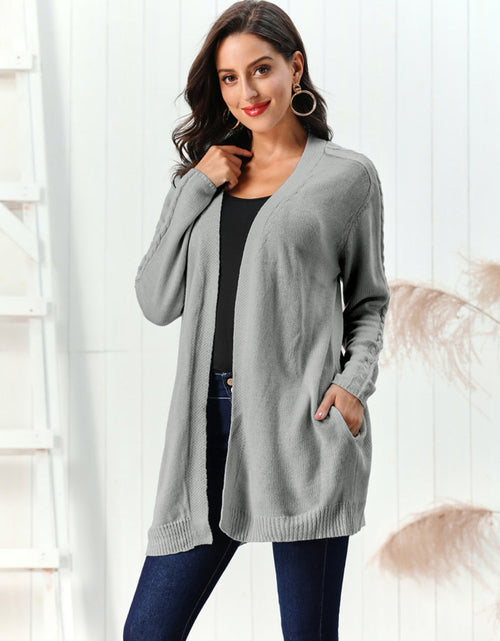 Load image into Gallery viewer, Cable-Knit Open Front Long Sleeve Cardigan
