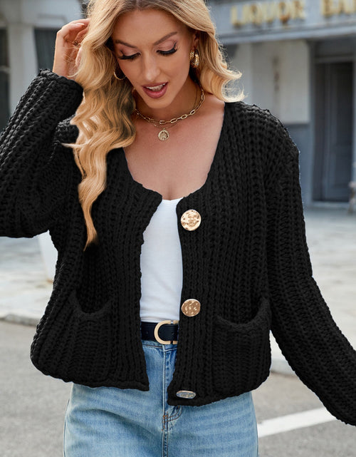 Load image into Gallery viewer, Round Neck Button Up Cardigan with Pockets
