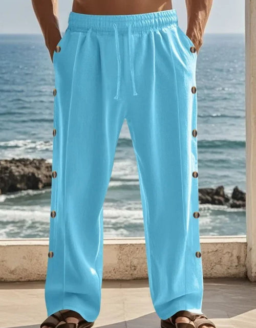 Load image into Gallery viewer, Men's Full Size Side Button Wide Leg Pants Plus Size
