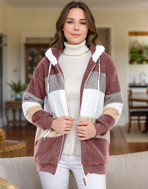 Load image into Gallery viewer, Full Size Drawstring Color Block Zip Up Hooded Outerwear

