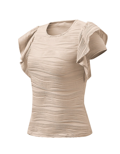 Load image into Gallery viewer, Textured Round Neck Cap Sleeve Top
