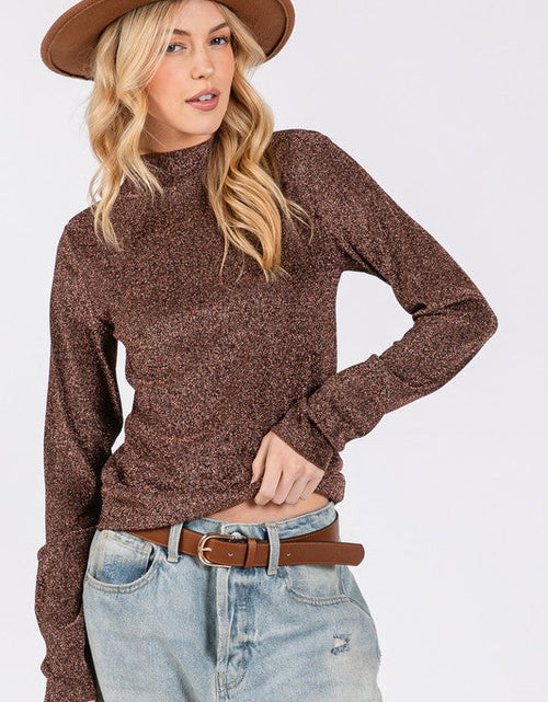 Load image into Gallery viewer, SAGE + FIG Glitter Mock Neck Lettuce Hem Long Sleeve Top
