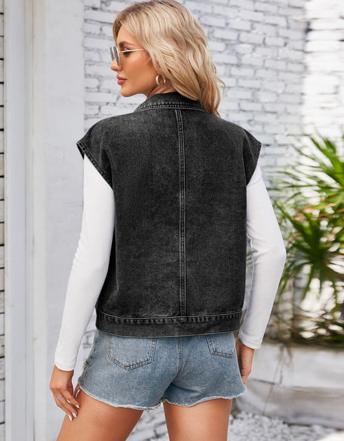 Load image into Gallery viewer, Cap Sleeve Denim Jacket with Pockets
