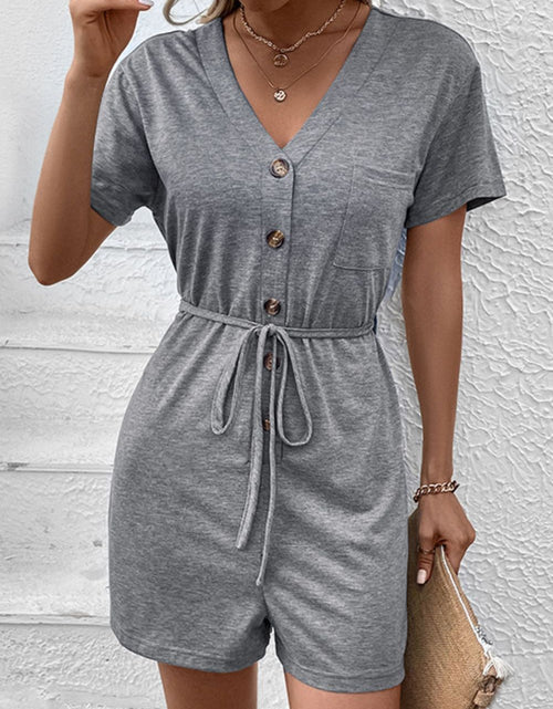 Load image into Gallery viewer, Perfee V-Neck Short Sleeve Tied Romper
