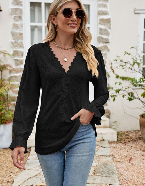 Load image into Gallery viewer, Eyelet Lace Trim Flounce Sleeve Blouse
