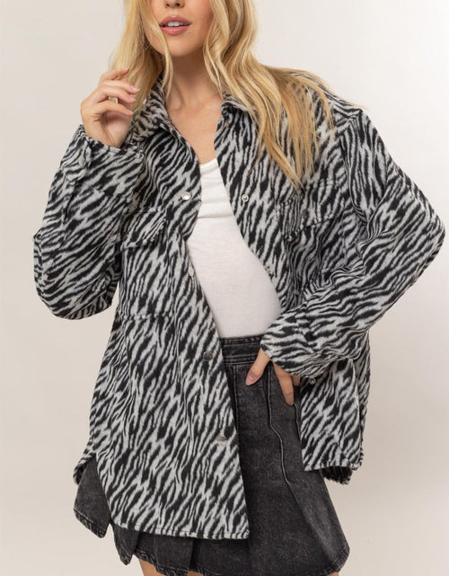 Load image into Gallery viewer, HYFVE Zebra Print Snap Down Long Sleeve Shacket
