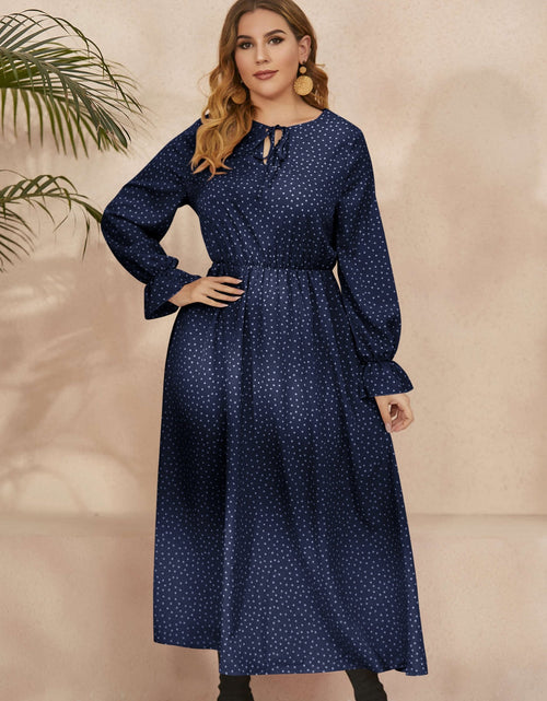 Load image into Gallery viewer, Honey Plus Size Ruffled Polka Dot Long Sleeve Midi Dress
