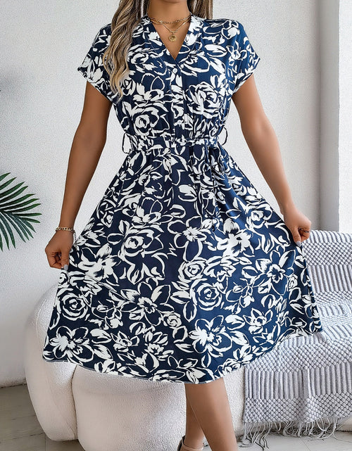 Load image into Gallery viewer, Printed V-Neck Short Sleeve Dress
