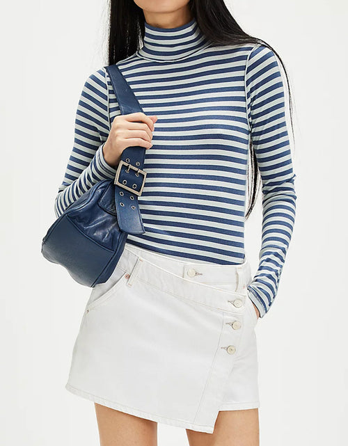 Load image into Gallery viewer, Exposed Seam Striped Turtleneck Long Sleeve T-Shirt
