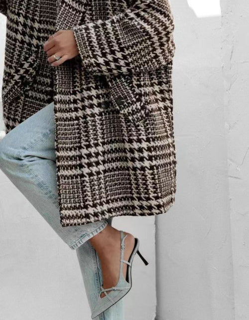 Load image into Gallery viewer, Houndstooth Collared Neck Long Sleeve Coat with Pockets
