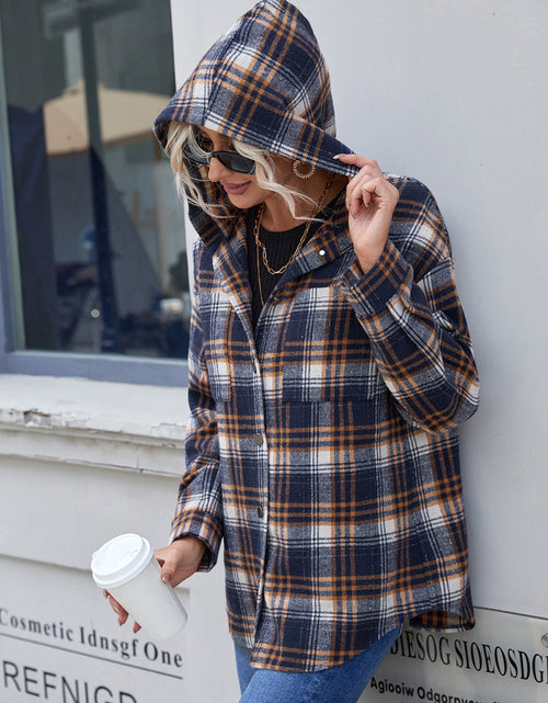 Load image into Gallery viewer, Ivy Lane Plaid Button Up Long Sleeve Hooded Jacket
