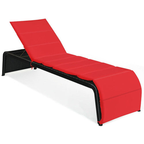 Load image into Gallery viewer, Patio Rattan Lounge Chair Back Adjustable Chaise Recliner  with Cushioned-Red
