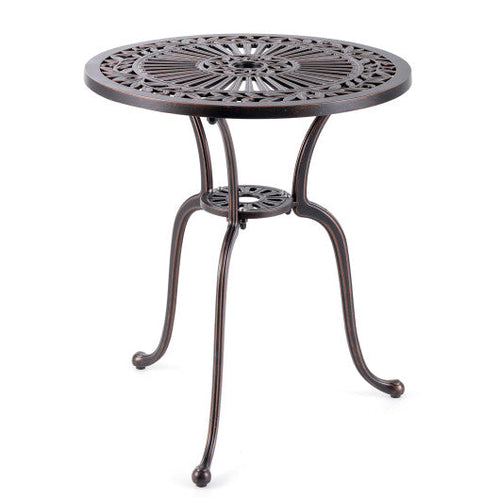Load image into Gallery viewer, 24 Inch Round Cast Aluminum Table Patio Dining Bistro Table with 2 Inch Umbrella Hole-Copper
