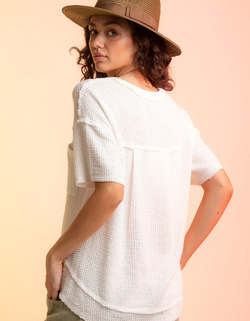 Load image into Gallery viewer, Waffle-Knit Notched Half Sleeve T-Shirt
