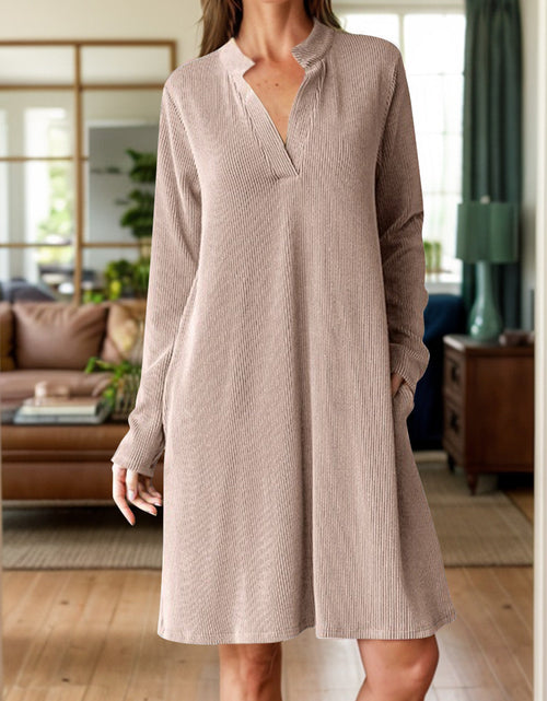 Load image into Gallery viewer, Notched Long Sleeve Mini Dress with Pockets
