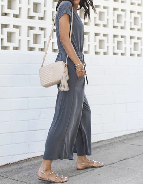 Load image into Gallery viewer, V-Neck Short Sleeve Jumpsuit

