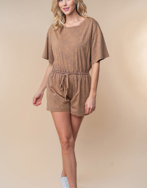 Load image into Gallery viewer, White Birch Full Size Short Sleeve Drawstring Romper
