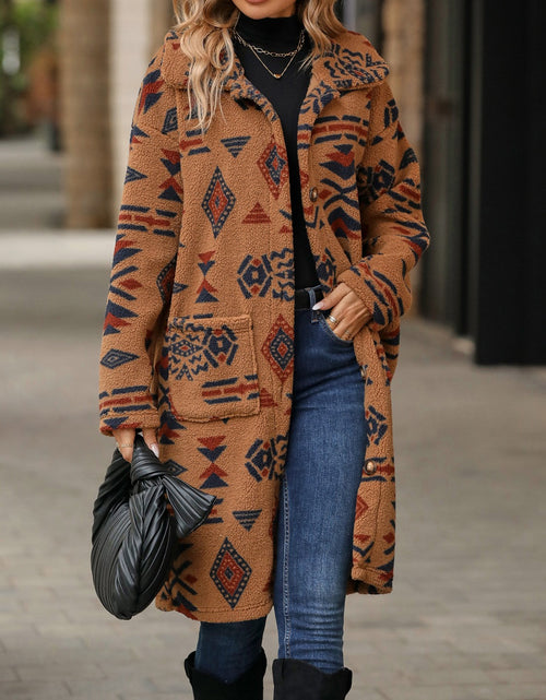 Load image into Gallery viewer, Geometric Pocketed Dropped Shoulder Coat
