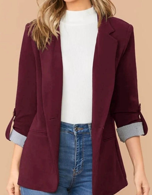 Load image into Gallery viewer, Lapel Collar Roll-Tab Sleeve Blazer

