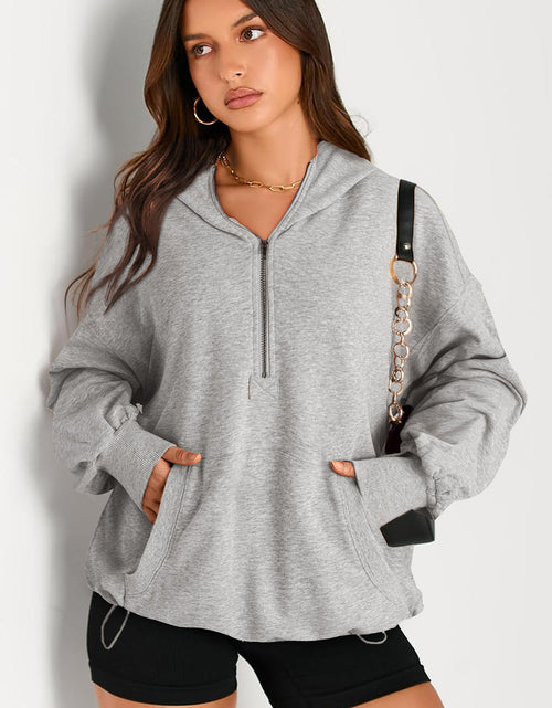 Load image into Gallery viewer, Pocketed Half Zip Long Sleeve Hoodie
