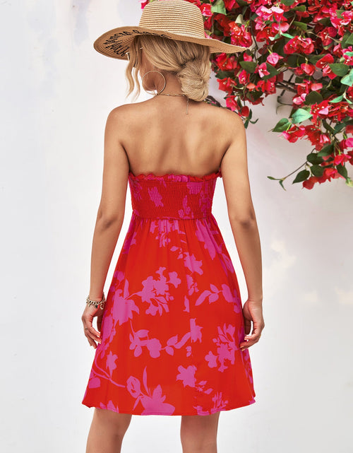Load image into Gallery viewer, Floral Frill Trim Strapless Smocked Dress
