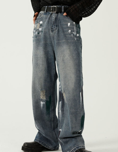 Load image into Gallery viewer, Washed Distressed Wide-Leg Jeans
