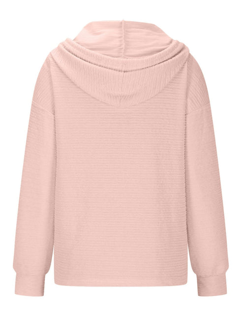 Load image into Gallery viewer, Drawstring Quarter Button Long Sleeve Hoodie
