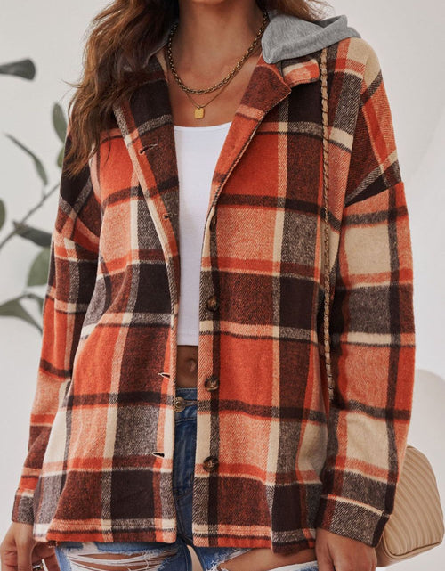 Load image into Gallery viewer, Plaid Button Up Hooded Shacket
