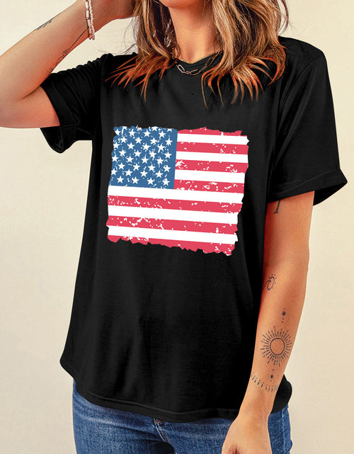 Load image into Gallery viewer, US Flag Round Neck Short Sleeve T-Shirt
