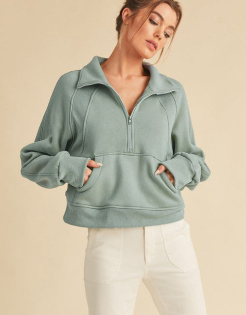 Load image into Gallery viewer, Aemi + Co Half Zip Raglan Sleeve Sweatshirt with Kangaroo Pocket
