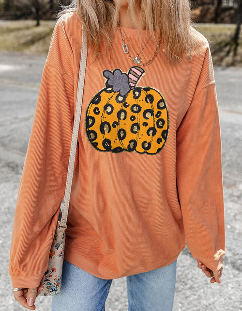 Load image into Gallery viewer, Pumpkin Round Neck Long Sleeve Sweatshirt
