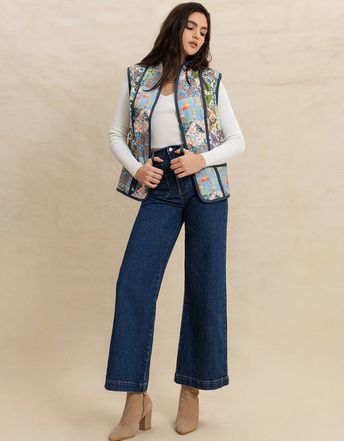 Load image into Gallery viewer, Printed Patchwork Contrast Piping Vest
