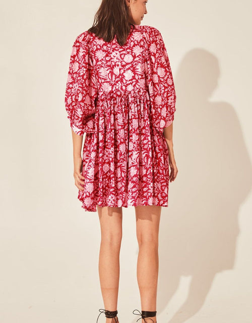 Load image into Gallery viewer, Floral Tie Neck Lantern Sleeve Dress
