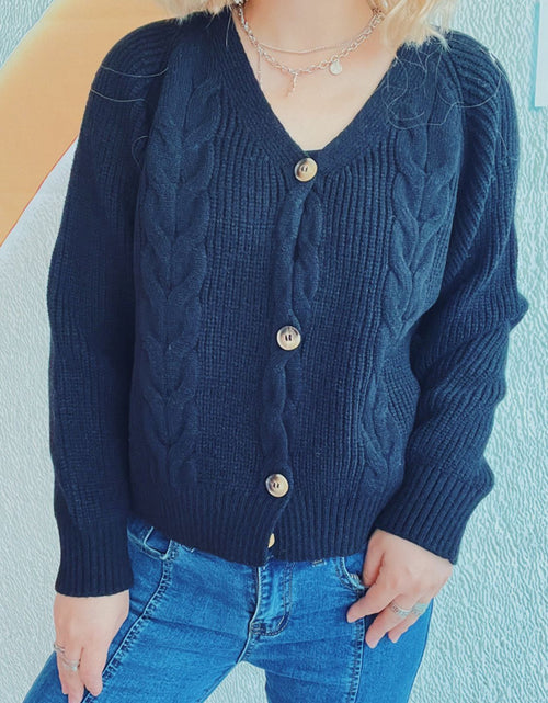 Load image into Gallery viewer, Cable-Knit V-Neck Button Down Long Sleeve Cardigan
