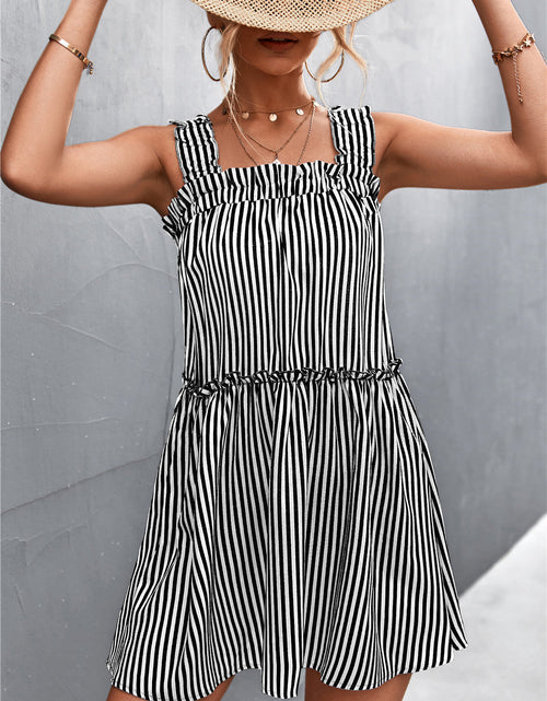 Load image into Gallery viewer, Striped Frill Trim Square Neck Dress
