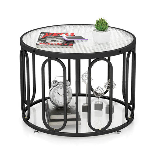 Load image into Gallery viewer, 24 Inch Round Coffee Table with Reeded Tempered Glass Top and Oval Swivel Brackets-Black
