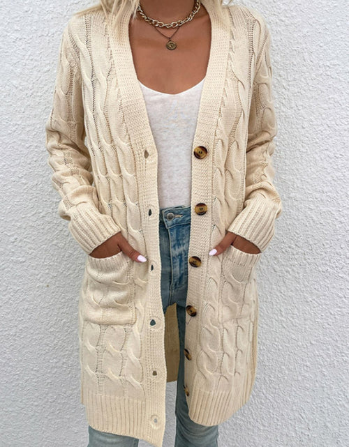 Load image into Gallery viewer, Cable-Knit Button Down Cardigan with Pockets
