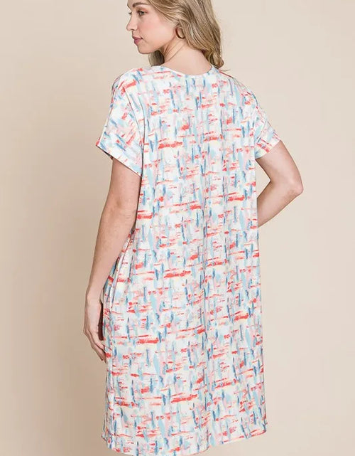 Load image into Gallery viewer, BOMBOM Printed Round Neck Short Sleeve Tee Dress
