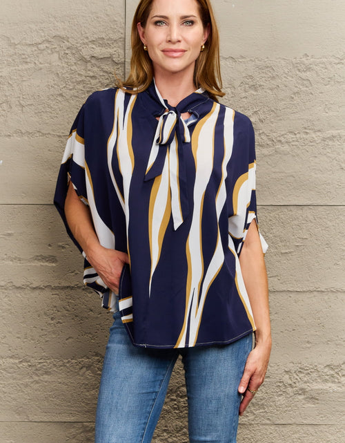 Load image into Gallery viewer, Perfee Tie Neck Printed Slit Sleeve Blouse
