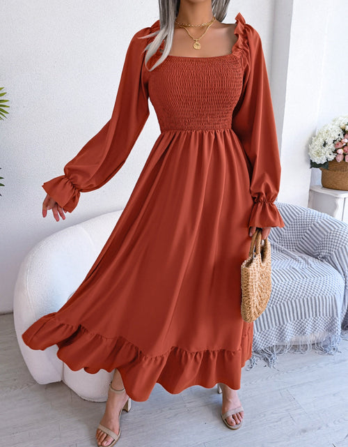 Load image into Gallery viewer, Smocked Square Neck Flounce Sleeve Dress by BlakWardrob
