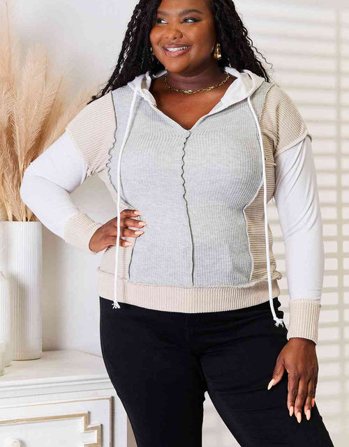Load image into Gallery viewer, Double Take Color Block Exposed Seam Drawstring Hoodie
